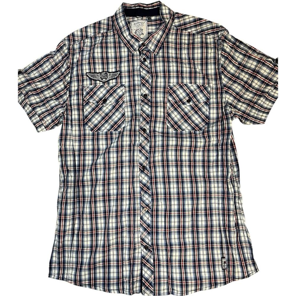 Buffalo DAVID BITTON Shirt Men's Size XL Button Down Blue Plaid Western Cowboy